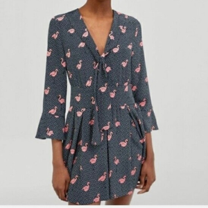 Zara Navy and Pink Flamingo Print Romper